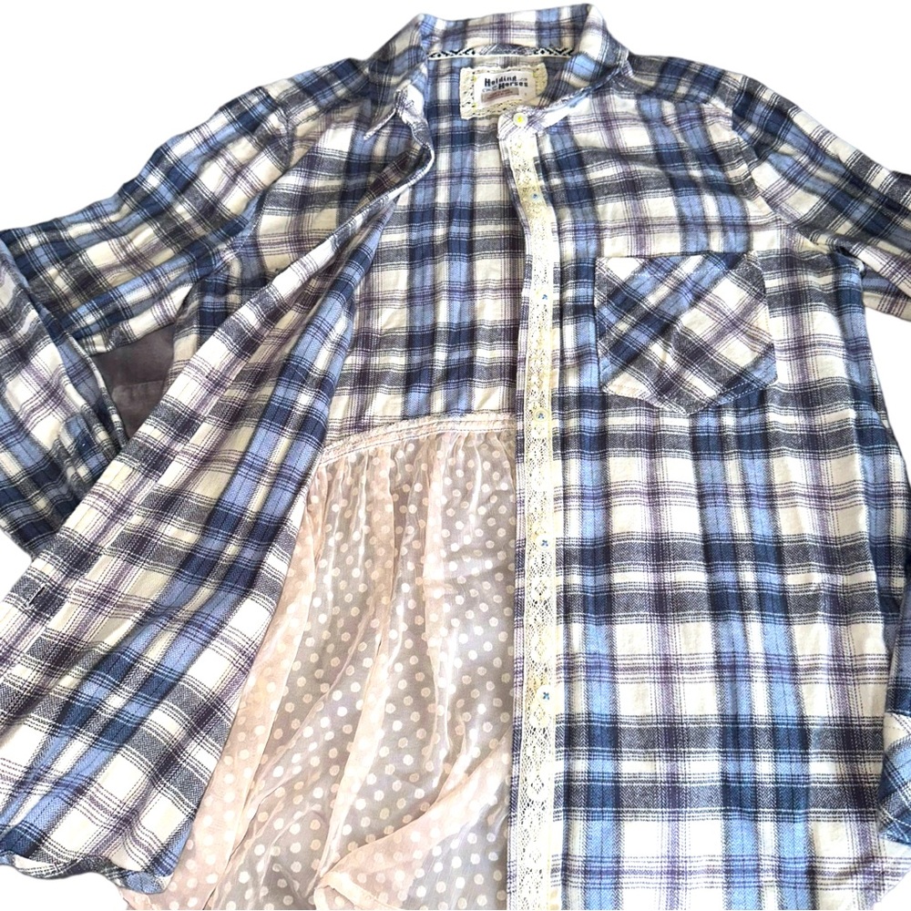 Anthropologie Holding Horses Willow Ridge Plaid Flannel Dot Top